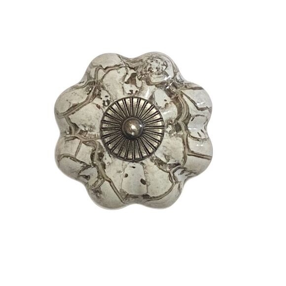 Silver Pumkin Knob Pull with Grey Marble Finish - Picture 1 of 3